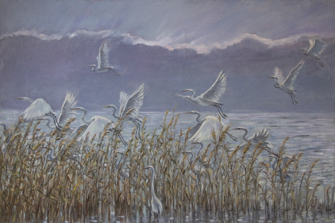Painting for sale online - The herons have arrived