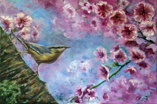 Painting for sale online - On the blossoming sakura