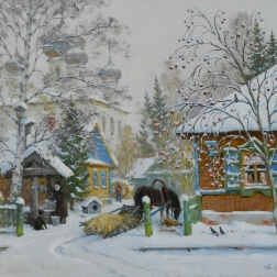 Painting for sale online - Kargopol courtyard. 