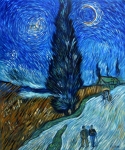 Painting for sale online - Night with Cypress and Star (copy of Van Gogh's painting)