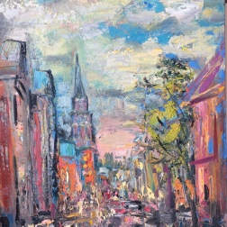Painting for sale online - Old alley of Prague. Night.