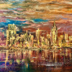 Painting for sale online - The embankment in the rays of sunset.