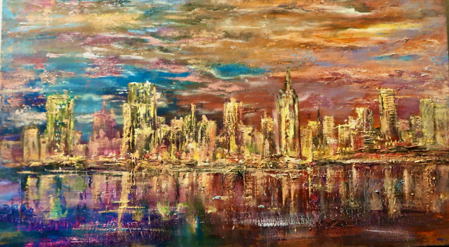 Painting for sale online - The embankment in the rays of sunset.