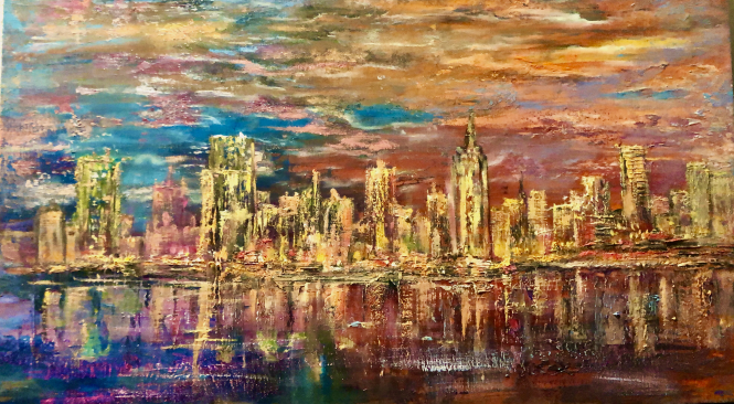 Painting for sale online - The embankment in the rays of sunset.