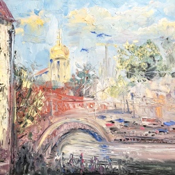 Painting for sale online - Walking tour of Moscow. Yauza river embankment.
