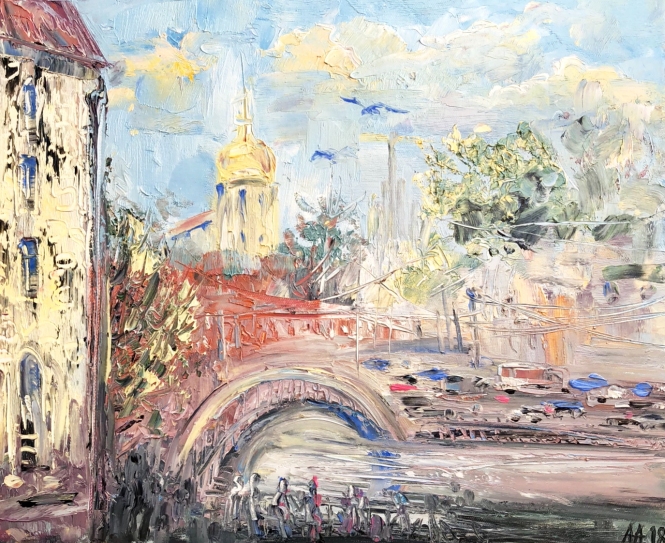 Painting for sale online - Walking tour of Moscow. Yauza river embankment.