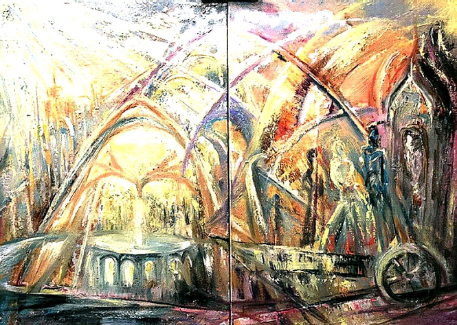 Painting for sale online - Above the blue sky (diptych)