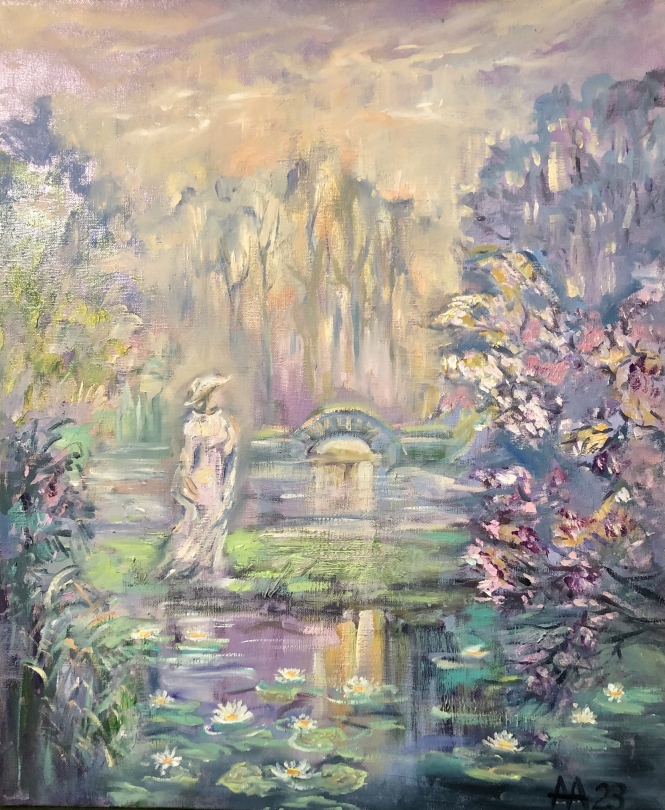 Painting for sale online - Walk on the pond.