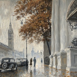 Painting for sale online - Foggy day. Town Hall Square.
