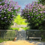 Painting for sale online - Lilac above the gate.