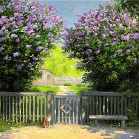 Painting for sale online - Lilac above the gate.