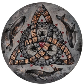 Painting for sale online - Round picture amulet Trixel Three whales