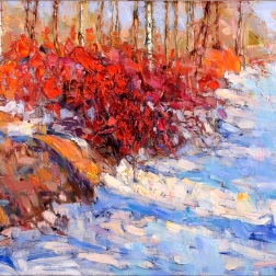 Painting for sale online - Red Bush. Spring.