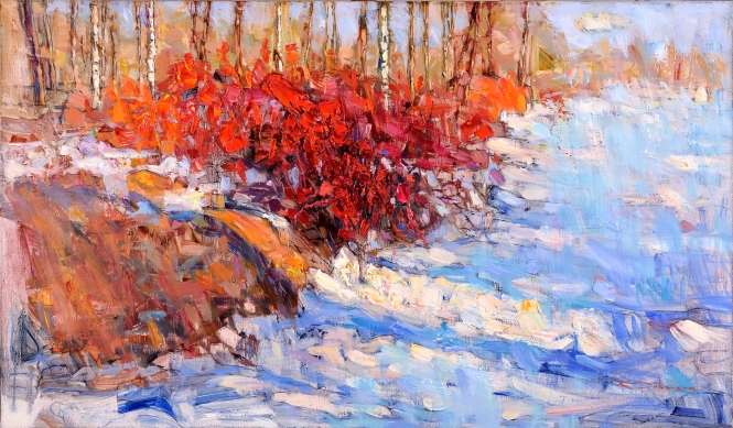 Painting for sale online - Red Bush. Spring.