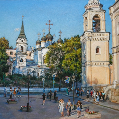 Painting for sale online - Zabelina Street. View of the Church of Vladimir in the Old Gardens
