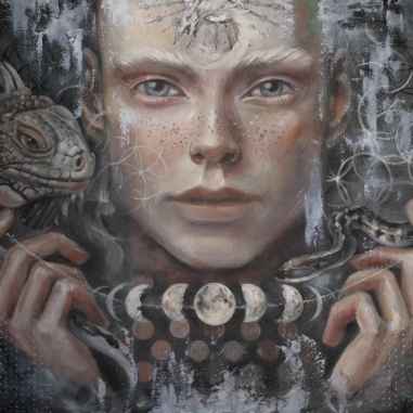 Painting for sale online - Show Me the Moon. Metaphorical, Cosmic Oil Painting