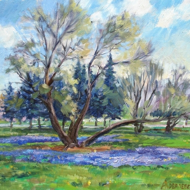 Painting for sale online - Muscari on the lawn