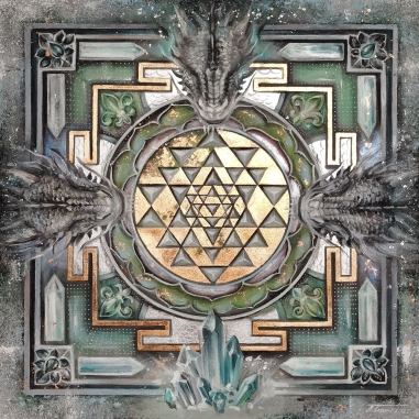 Painting for sale online - Sri Yantra with Dragon. Magic of Three