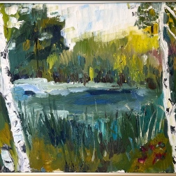 Painting for sale online - Birches by the Pond - harmony of nature and light
