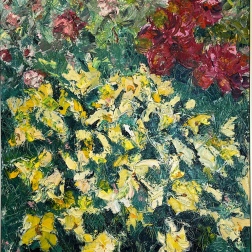 Painting for sale online - Blooming Garden an explosion of colour and the dynamics of nature