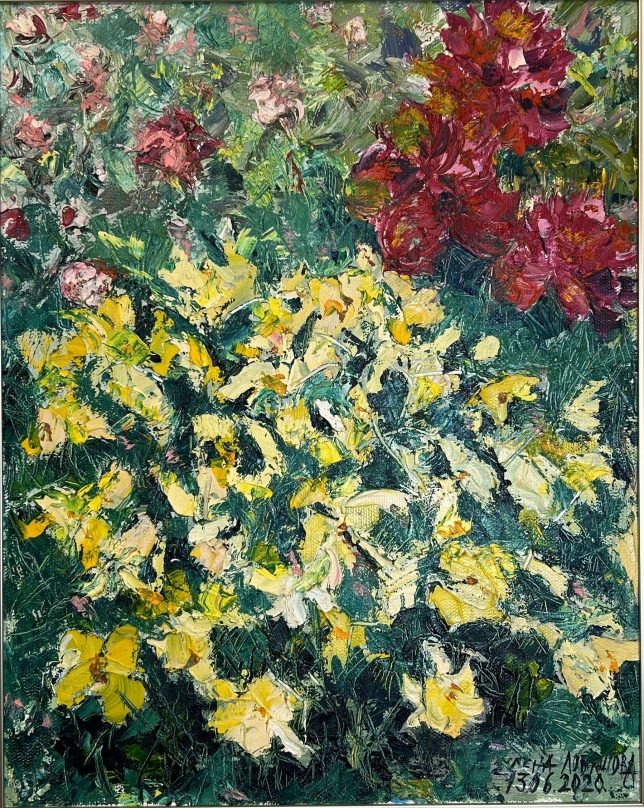 Painting for sale online - Blooming Garden an explosion of colour and the dynamics of nature