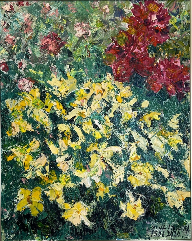 Painting for sale online - Blooming Garden an explosion of colour and the dynamics of nature