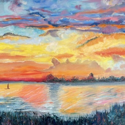 Painting for sale online -  Sunset over the Volga Bay