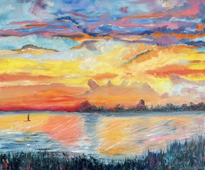 Painting for sale online -  Sunset over the Volga Bay