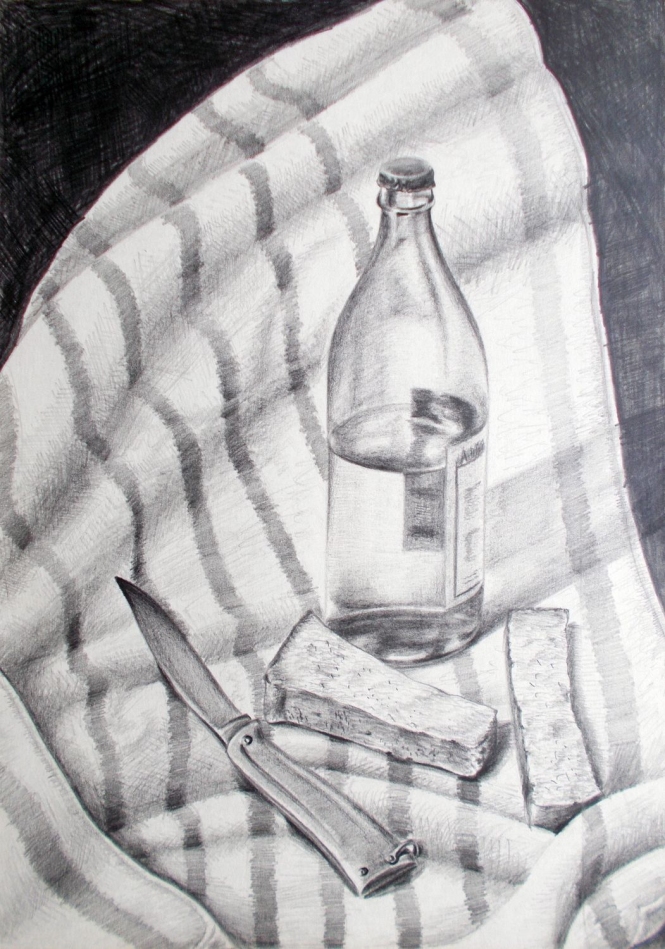 Painting for sale online - Still life with Bread and a Bottle