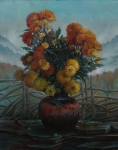 Painting for sale online - Crysantehemums on a foggy background