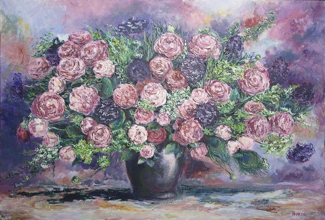 Painting for sale online - Bouquet of peony roses