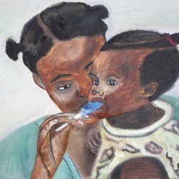 Painting for sale online - African woman with a baby eating lollipop