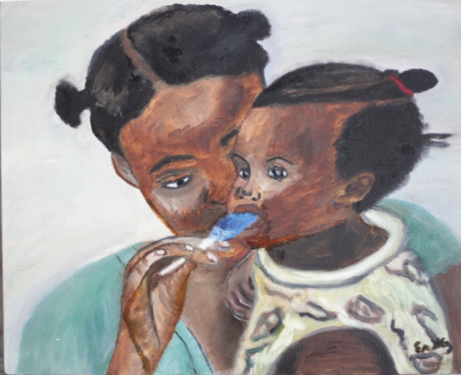 Painting for sale online - African woman with a baby eating lollipop