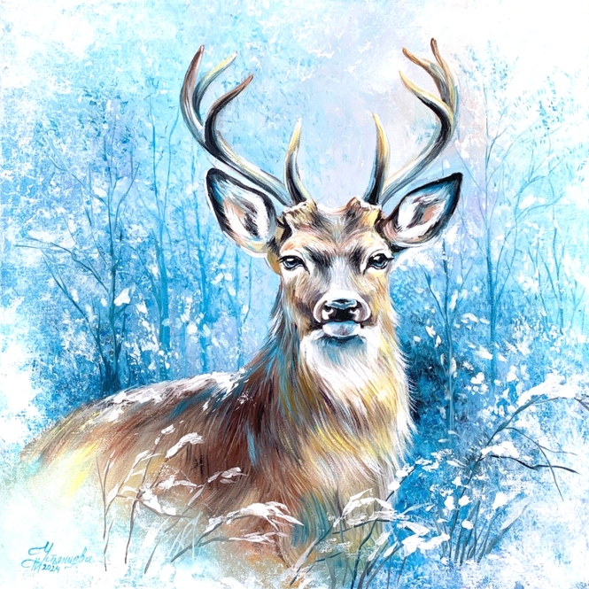 Painting for sale online - Deer in the winter forest