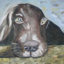 Painting for sale online - Sad dog under bed cover