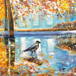 Painting for sale online - Golden autumn. Crow.