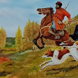 Painting for sale online - Hunting with a Russian Greyhound