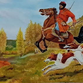 Painting for sale online - Hunting with a Russian Greyhound