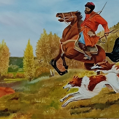 Painting for sale online - Hunting with a Russian Greyhound