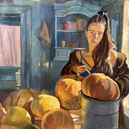 Painting for sale online - Self portrait with pumpkin