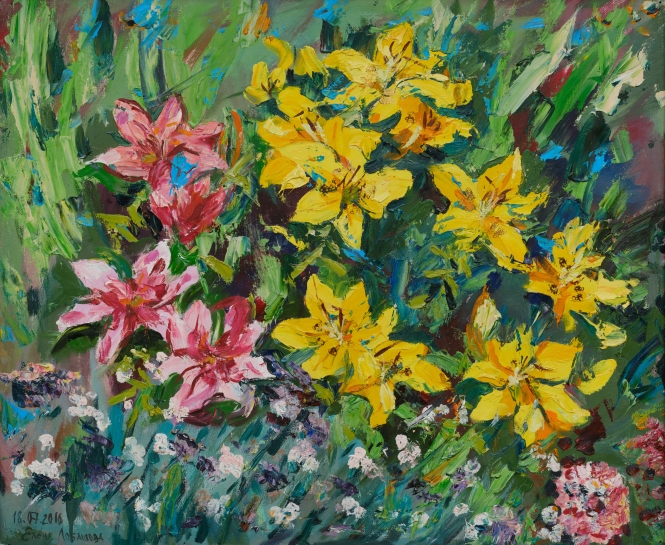 Painting for sale online - LILIES IN THE GARDEN