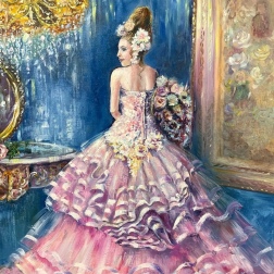 Painting for sale online - Madame in a chic pink dress.