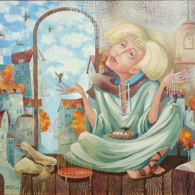 Painting for sale online - The Happy Birdcatcher