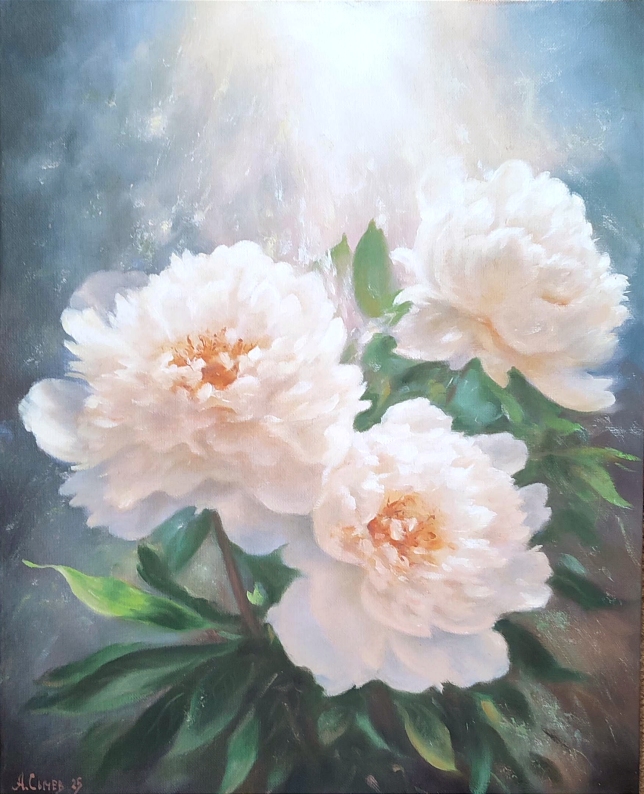 Painting for sale online - White peonies