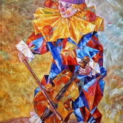 Painting for sale online - Clown with a cello