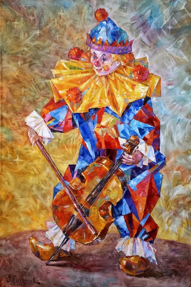 Painting for sale online - Clown with a cello