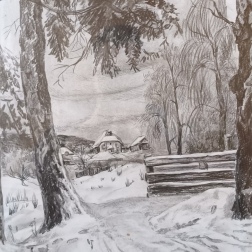 Painting for sale online - Winter in the village