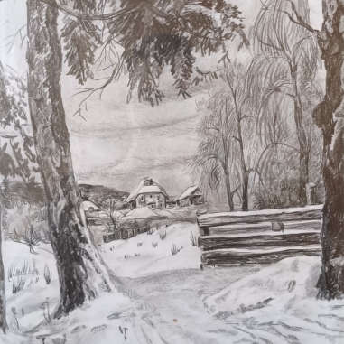 Painting for sale online - Winter in the village