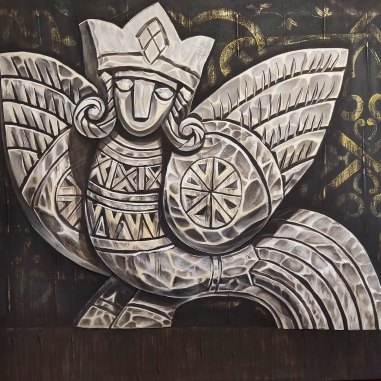 Painting for sale online - Russian house. Bird. Composition No. 10.