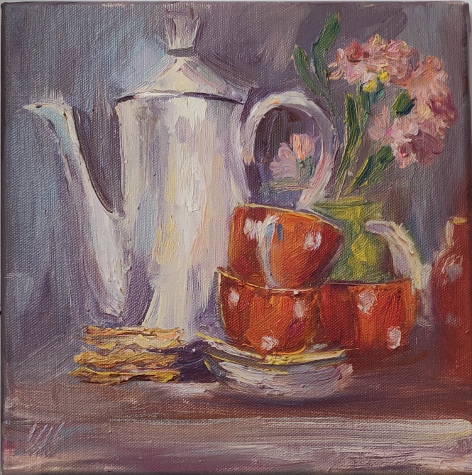 Painting for sale online - Tea in warm company.